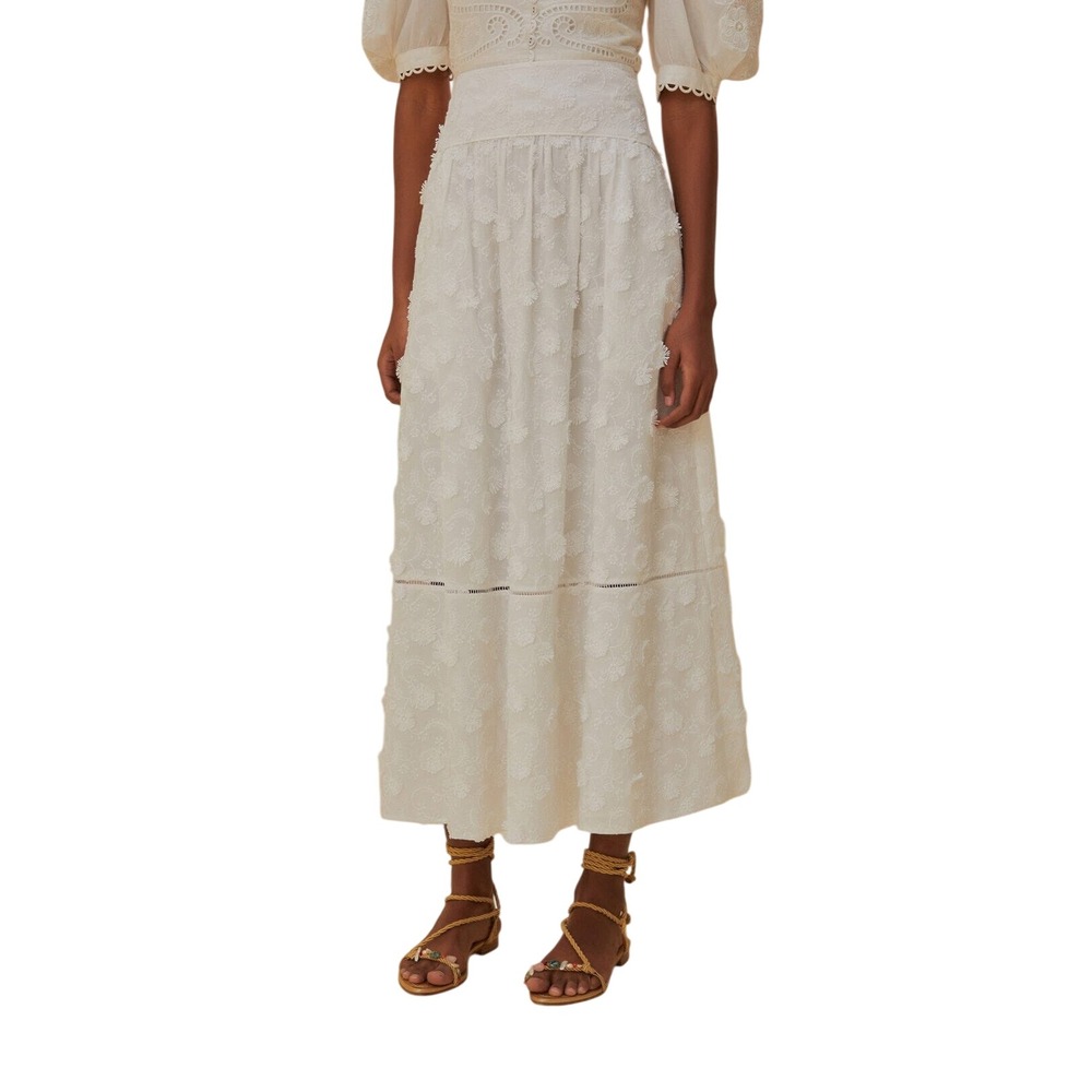 Farm Rio Off-White 3d Flower Midi Skirt Size Medium 318641